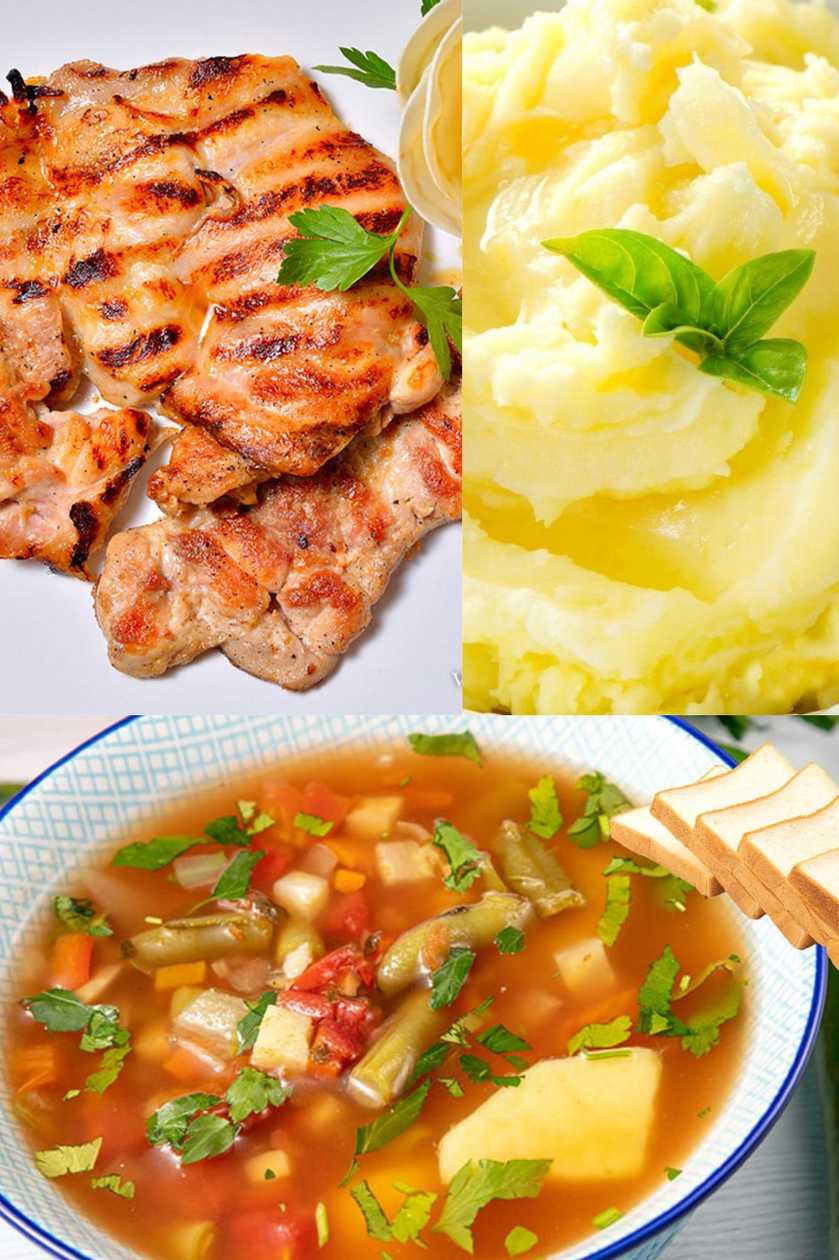 Meniu Ciorba de legume + Pulpa de Pui Dezosata cu Piure de Cartofi + Apa Plata CADOU