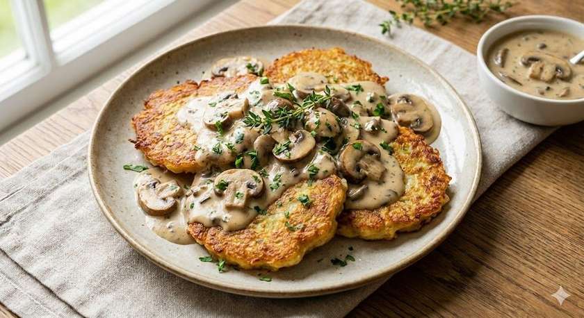 Bramboráky se smetanovou houbovou omáčkou