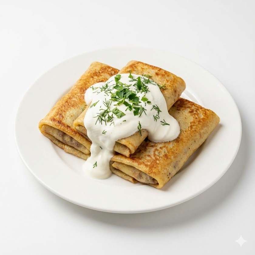 Palačinky s masem podávané se smetanou