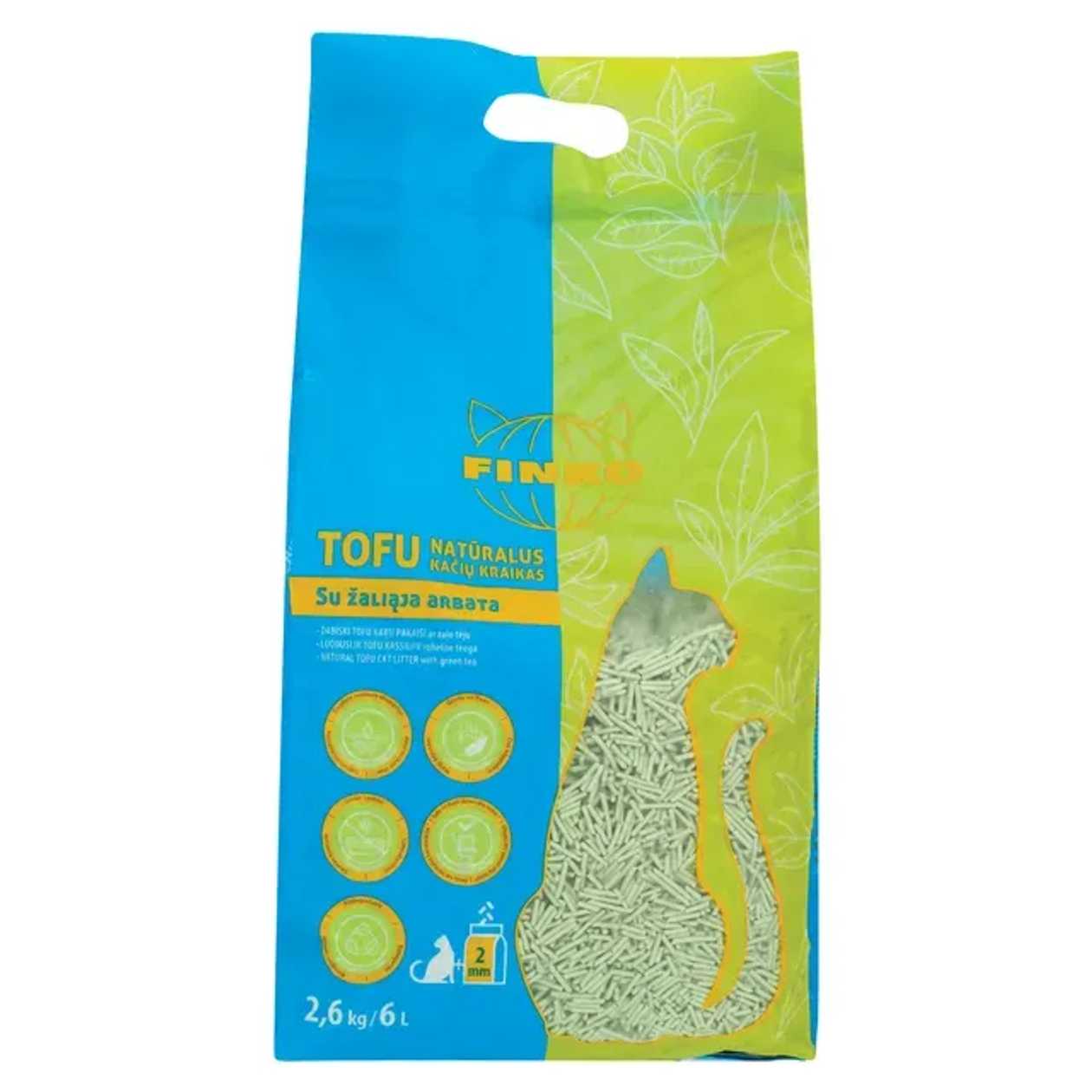 Kačių kraikas, su žaliosios arbatos ekstraktu, 2 mm granulė, 2,5 kg FINKO TOFU