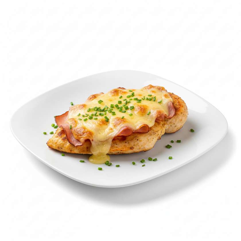 Chicken steak with cheese and ham