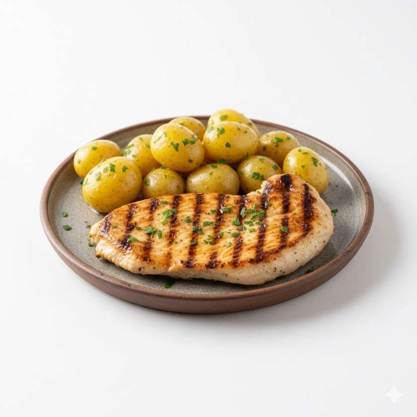 Grilled Chicken Cutlet, Potatoes with Butter