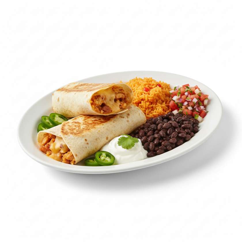Pollo rojo burrito with seasoned chicken buritto