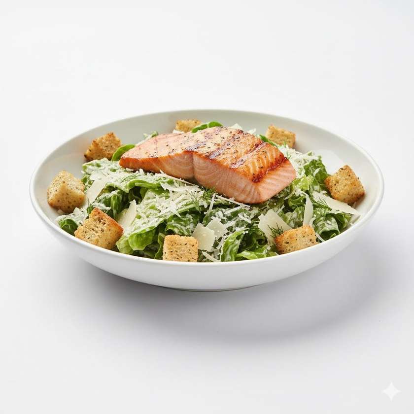 350g Caesar Salad with Croutons, Parmesan and Grilled Salmon