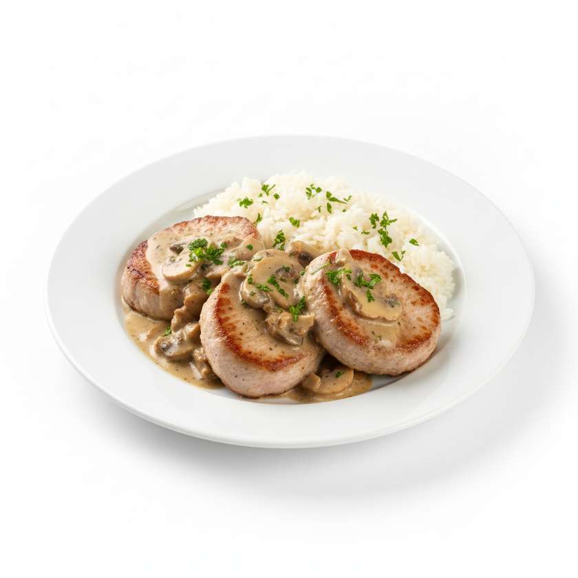 Pork medallions from a sirloin with mushroom sauce