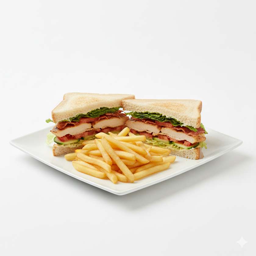 Chicken Club Sandwich with Fries