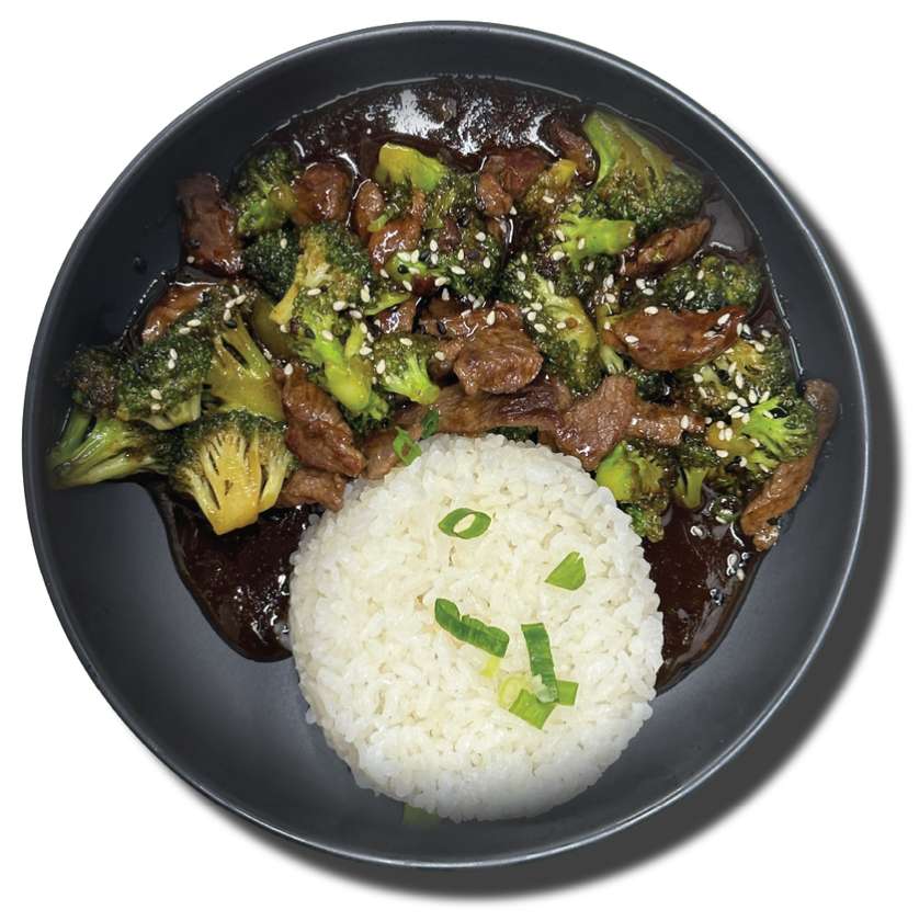 Beef with broccoli in Oyster sauce with Rice.