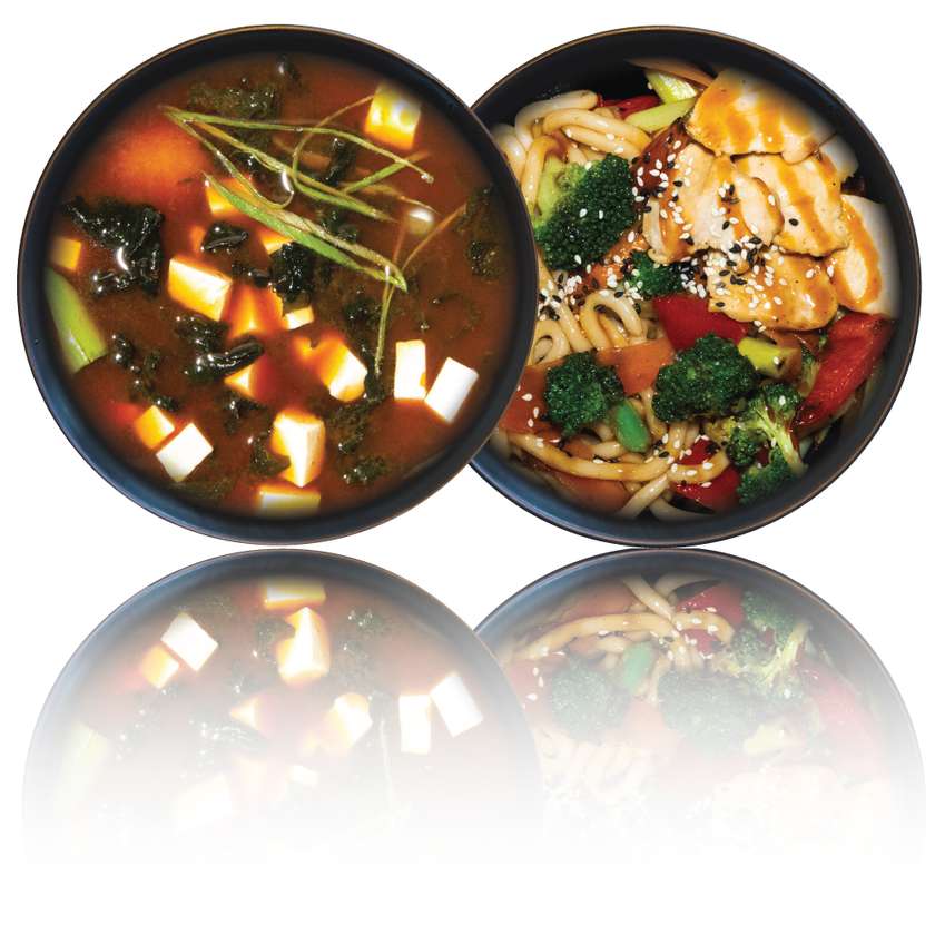 Udon Noodles with Chicken and Vegetables in WoK sauce + Miso soup Classic