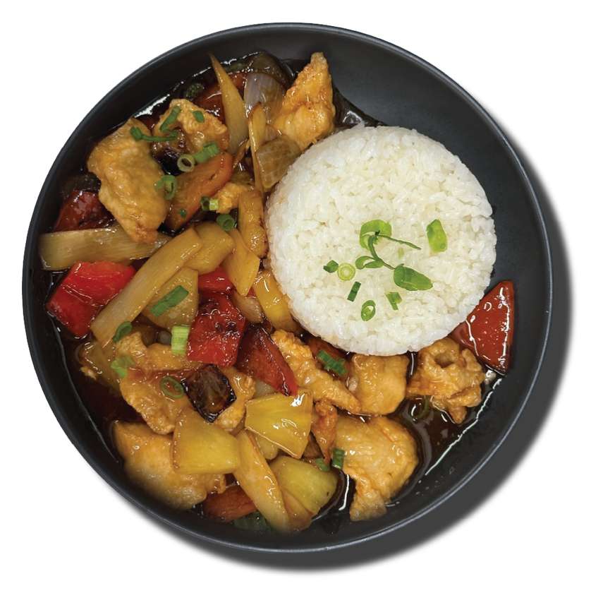 Chicken Sweet and Sour sauce with Rice.