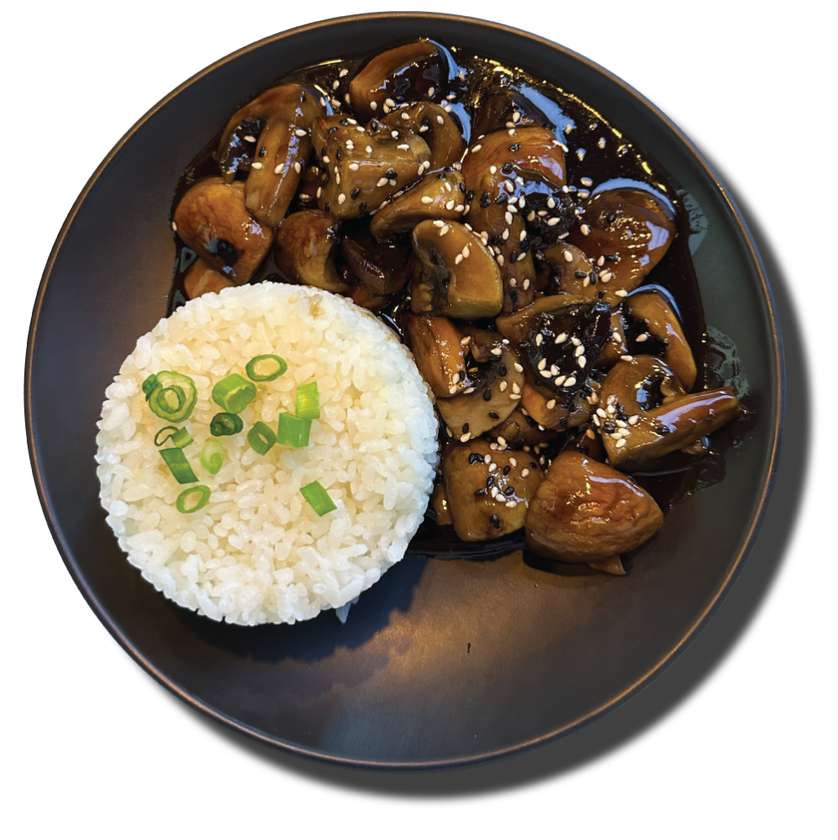 Mushrooms in "Oyster" sauce with Rice.