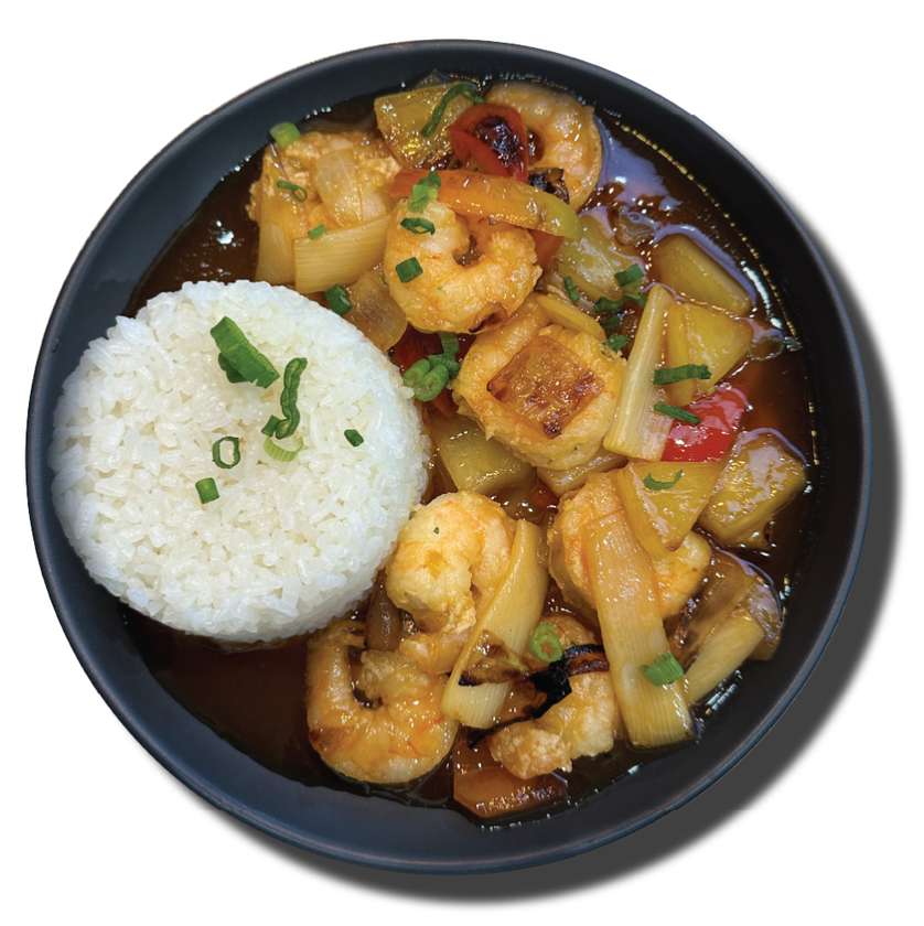 Shrimps Sweet and Sour sauce with Rice.