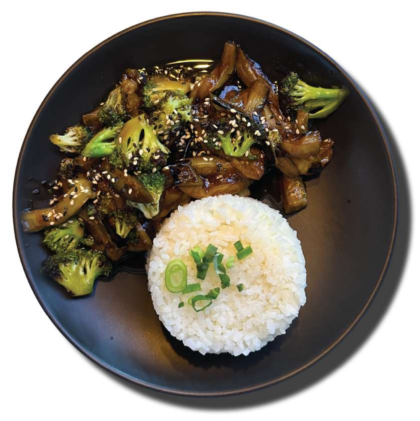 Eggplant with Broccoli with Rice.