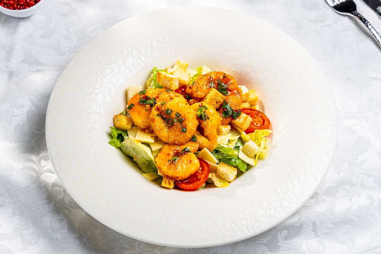 Caesar Salad with Tiger Prawns