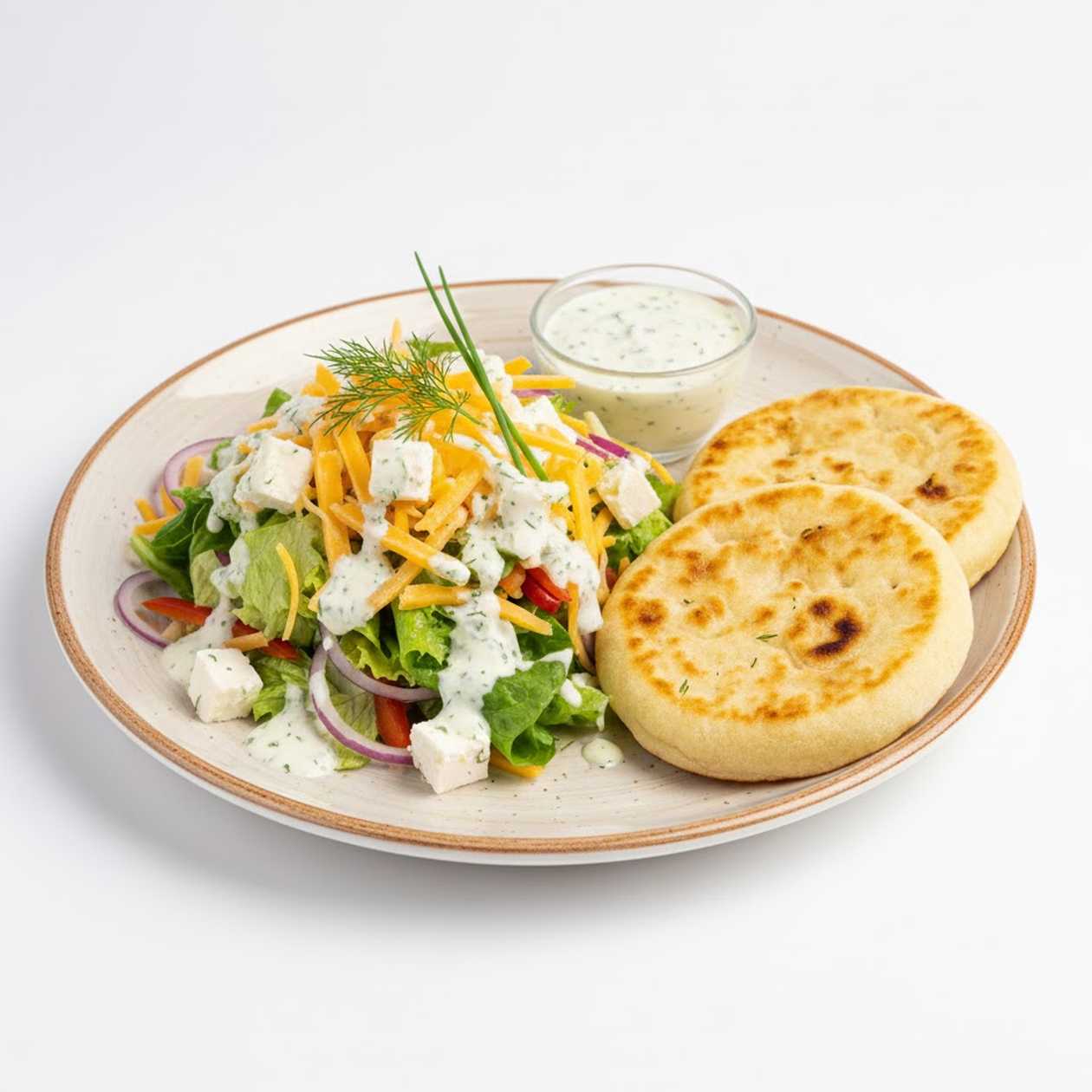 Syrový šalát s dressingom a plackou