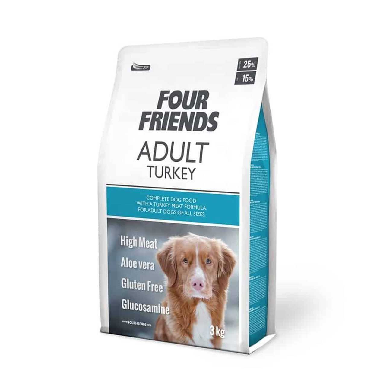Four Friends Adult Turkey bezglutēna sausā barība jūtīgiem suņiem ar tītara gaļu, 3 kg  -  [50344]