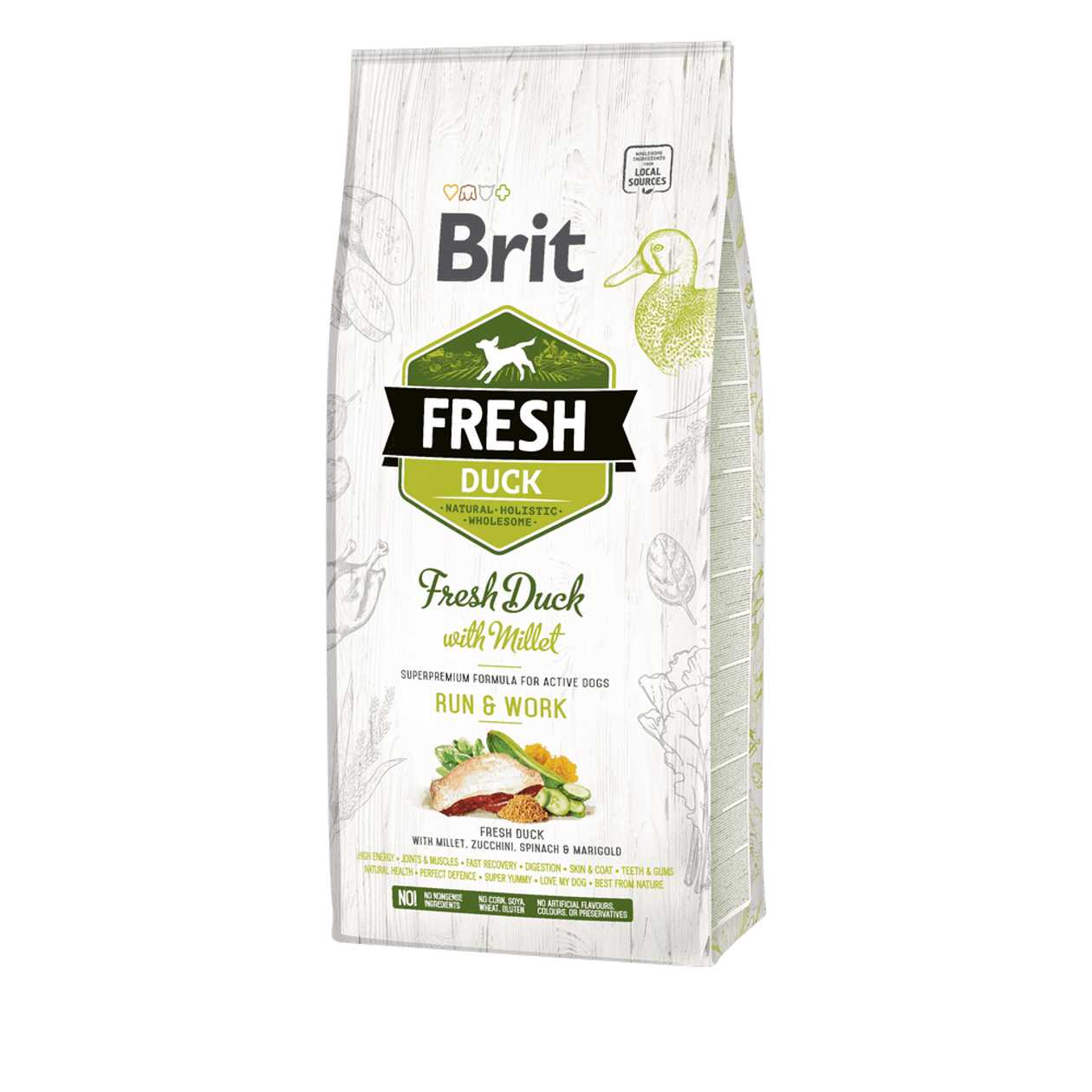 Brit Fresh Duck Millet Active Run & Work sausā barība suņiem Pīle, 12 kg  -  [30816]
