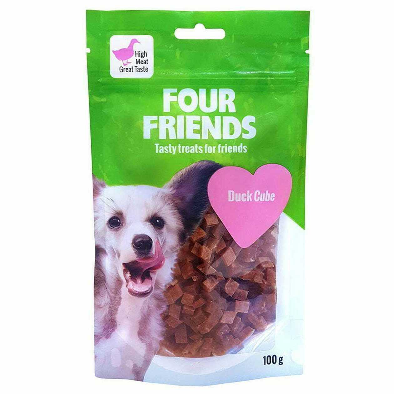 Four Friends Dog Treats Duck Cube gardums suņiem - Pīles gaļas kubiņi, 100 g  -  [10418]