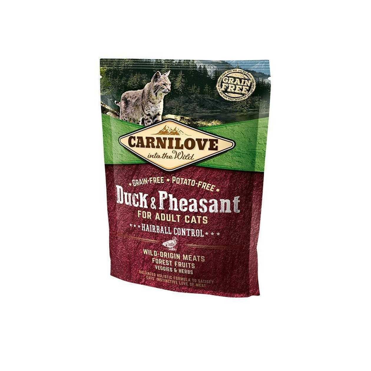 Carnilove Cat HAIRBALL CONTROL Duck & Pheasant bezgraudu sausā kaķu barība Pīle, fazāns, 0.4 kg  -  [12355]