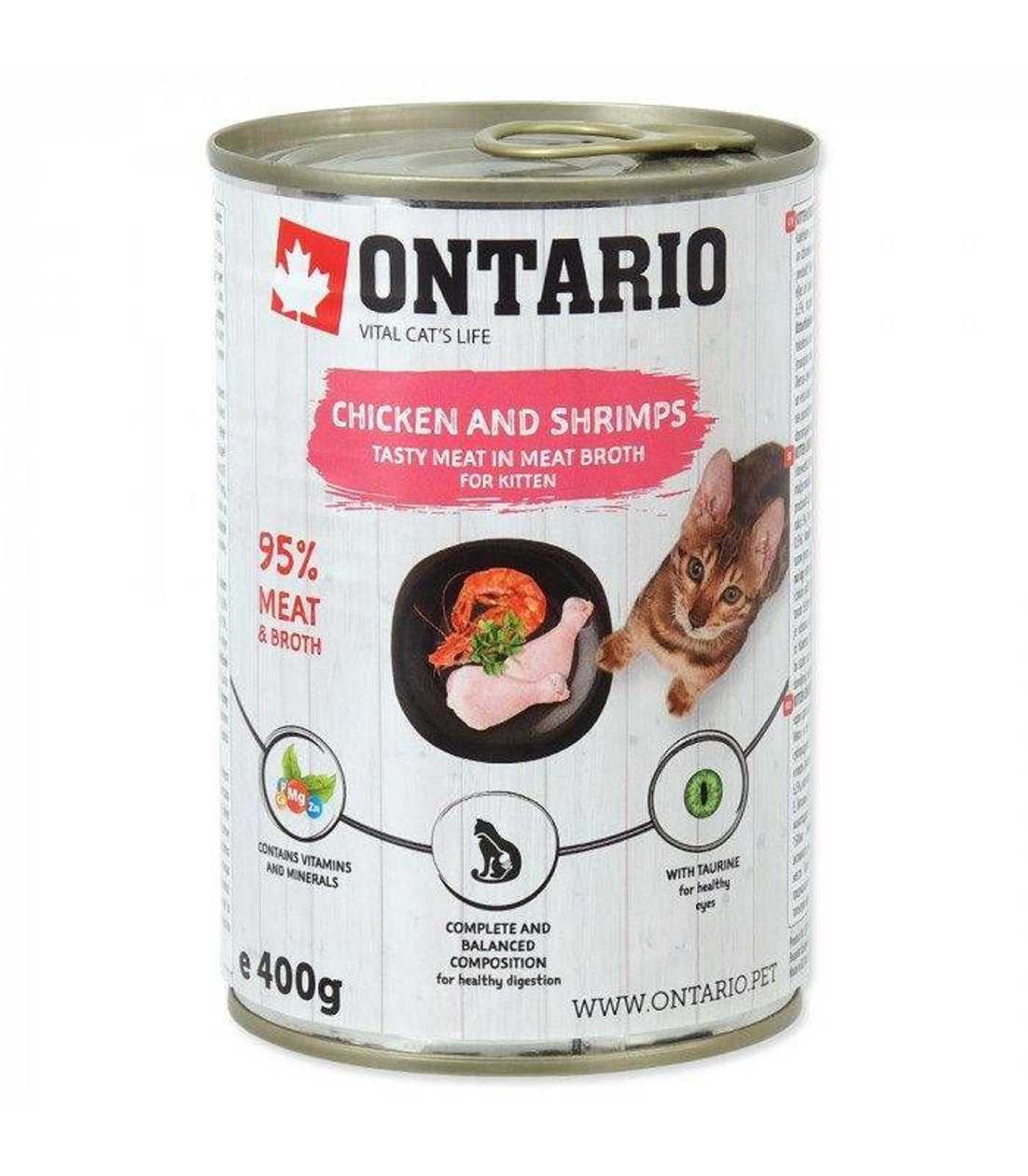 Ontario Konservēta barība kaķēniem Cat can Chicken with Shrimps flavoured with Sea Buckthorn 400g  -  [12346]