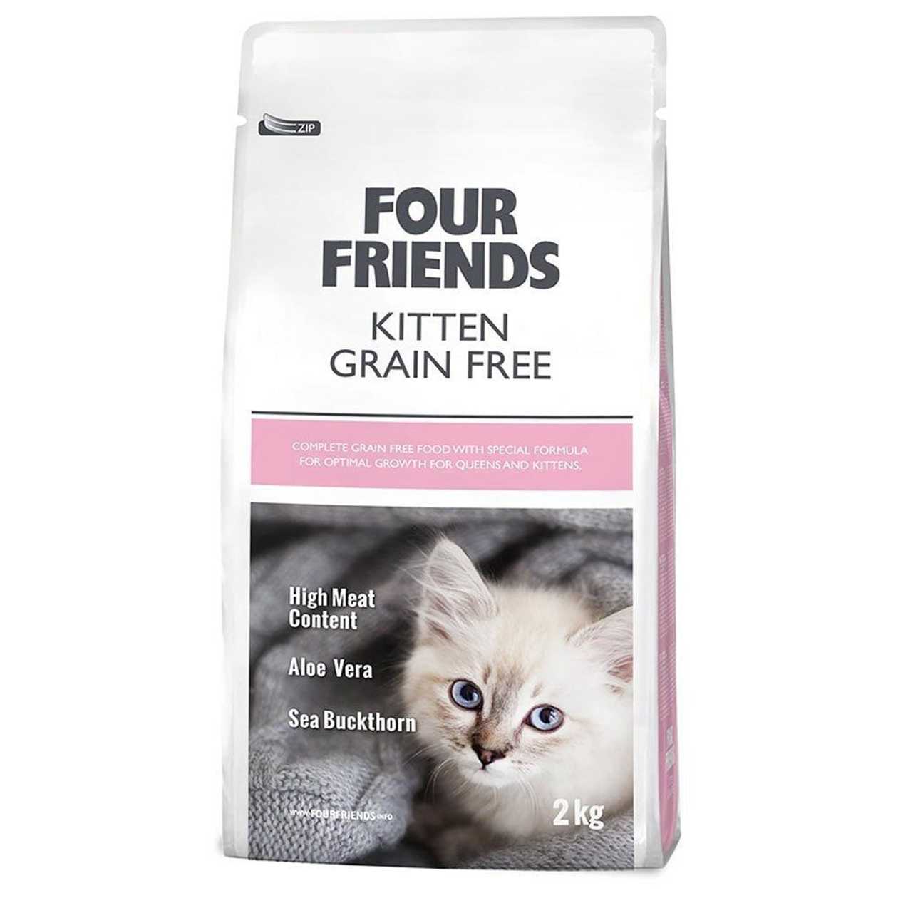Four Friends Kitten Grain Free bezgraudu sausā barība kaķēniem ar pīli, tītaru, vistu un lasi, 2 kg  -  [50023]