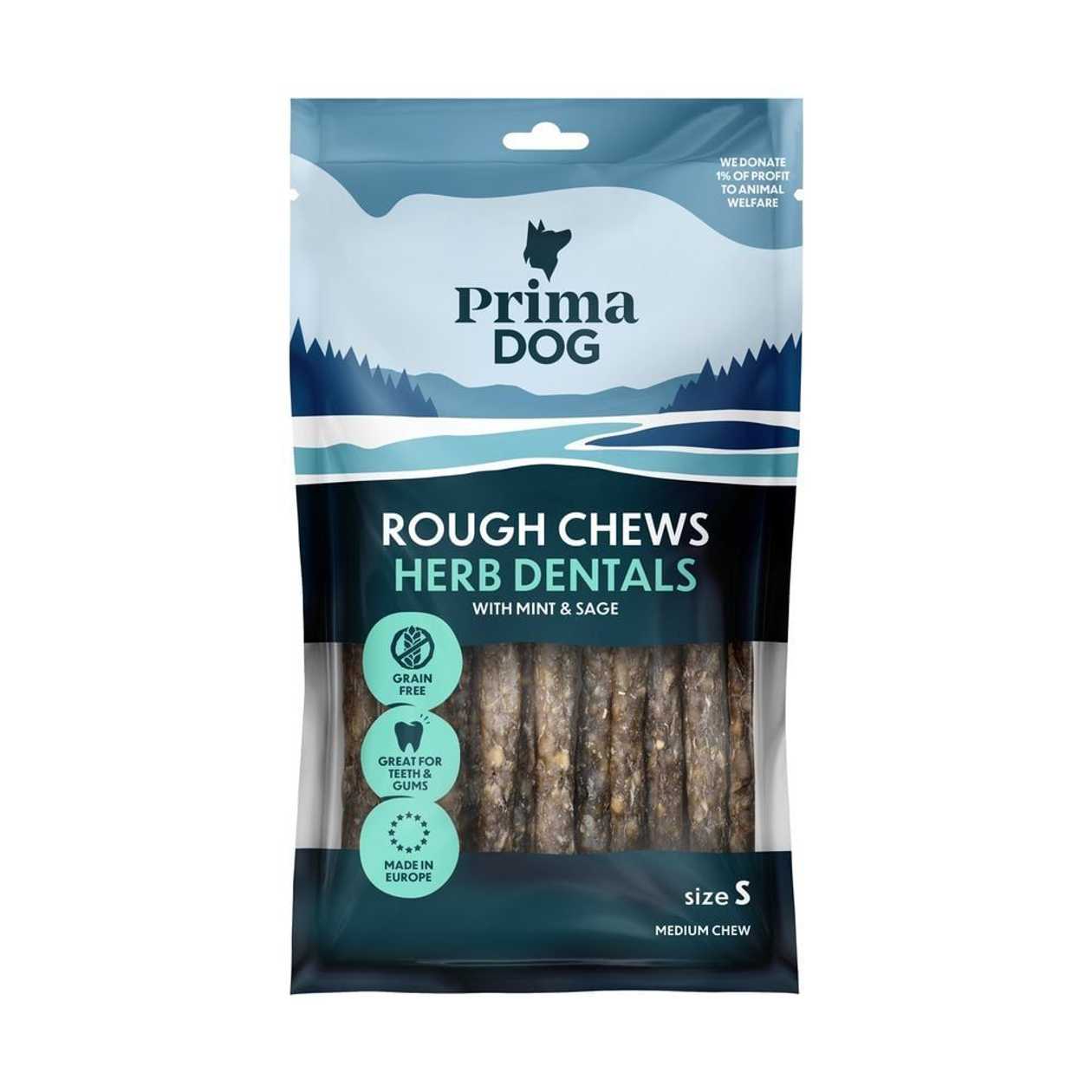PrimaDog Rough Chews Herb Dentals gardums suņiem - kraukšķīgs kauliņš ar zālēm zobu veselībai, 100 g  -  [94304]