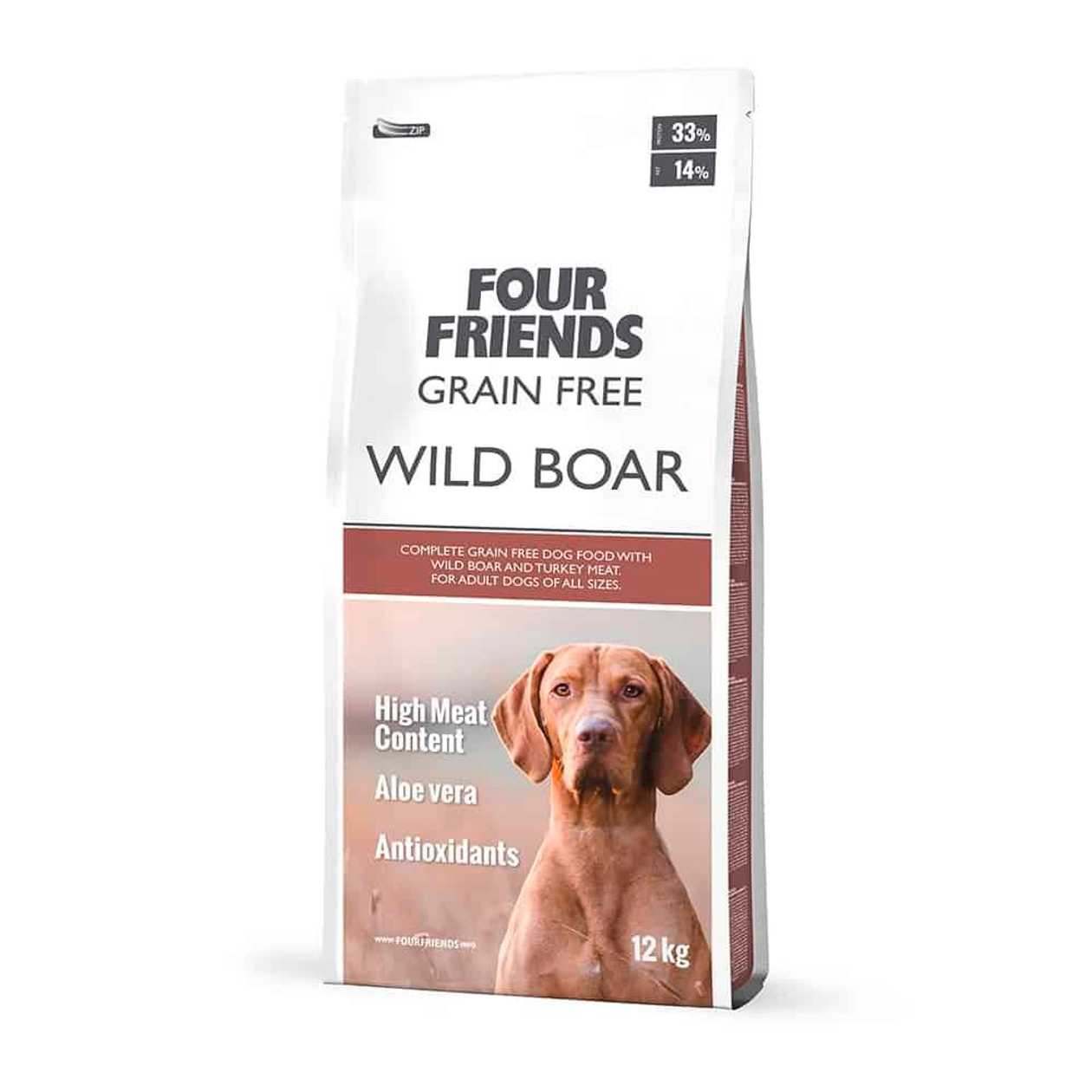 Four Friends Wild Boar Grain Free bezgraudu sausā barība alerģiskiem suņiem ar mežacūkas gaļu un tītara gaļu, 12 kg  -  [40406]