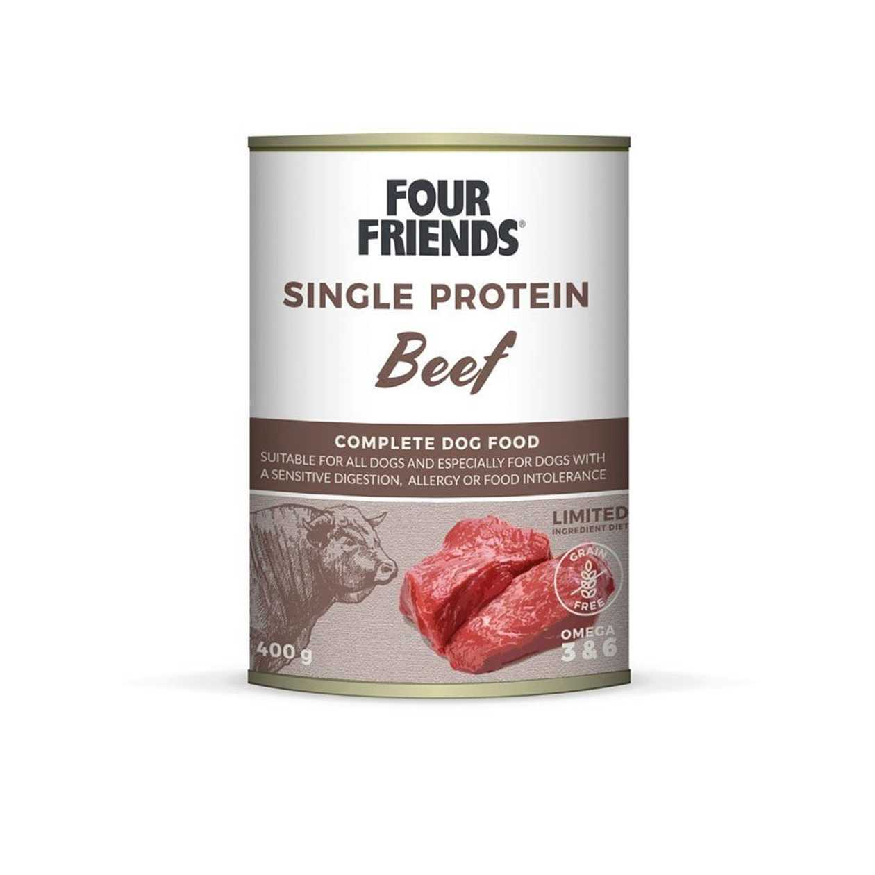 Four Friends Single Protein Beef konservi suņiem ar liellopa gaļu, 400 g  -  [30155]