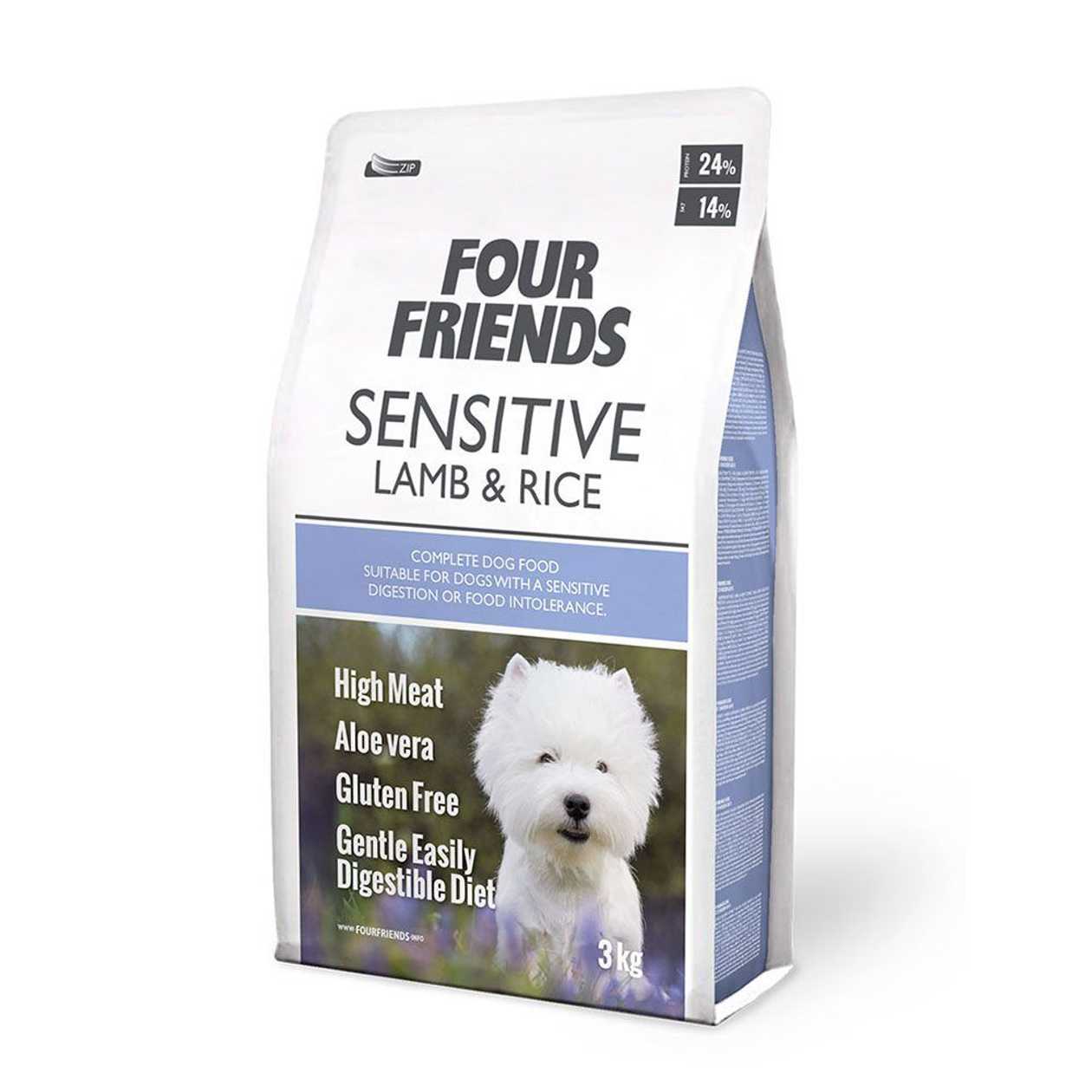 Four Friends Sensitive Lamb & Rice bezglutēna sausā barība jūtīgiem suņiem ar jēra gaļu un rīsiem, 3 kg  -  [36287]