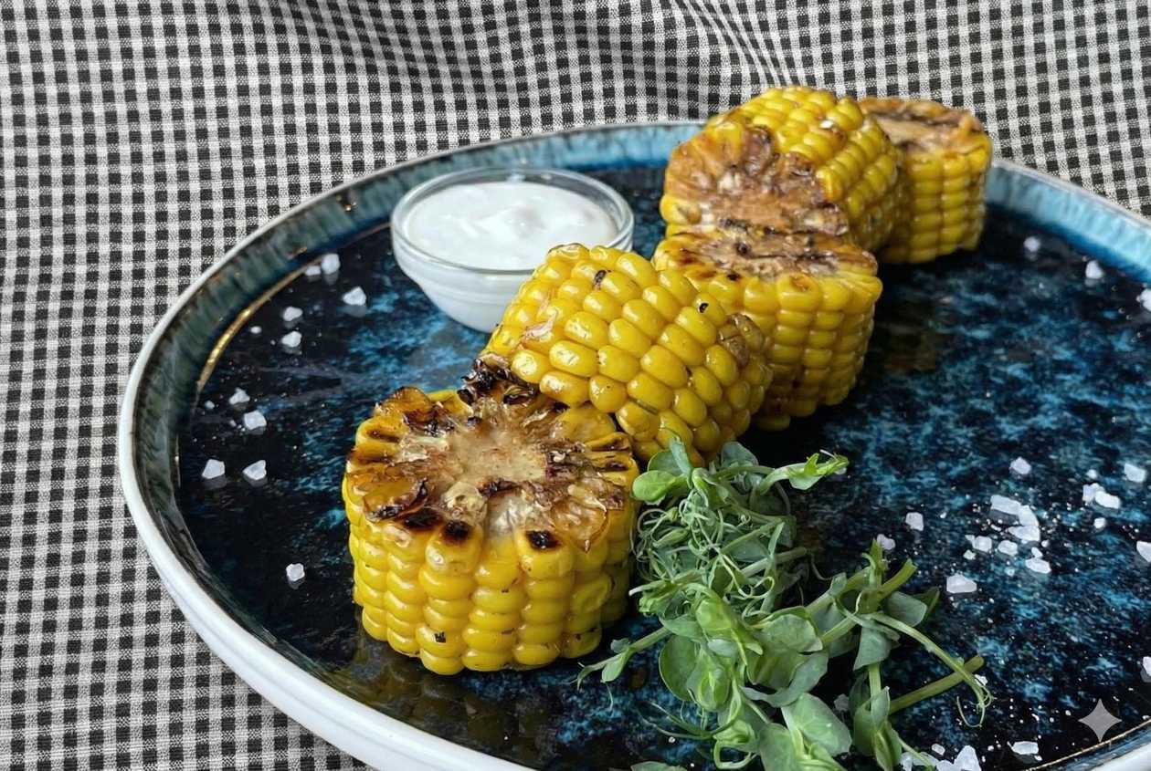 Grilled corn with cheese sauce