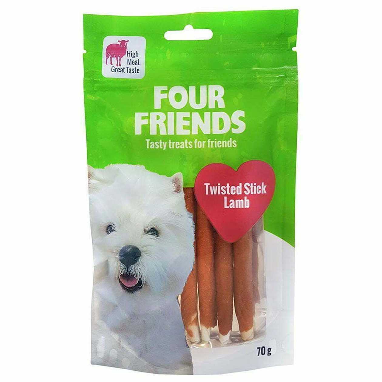 Four Friends Dog Treats Twisted Stick Lamb 12,5 cm gardums suņiem - Jēra gaļas nūjiņas, 70 g  -  [39943]