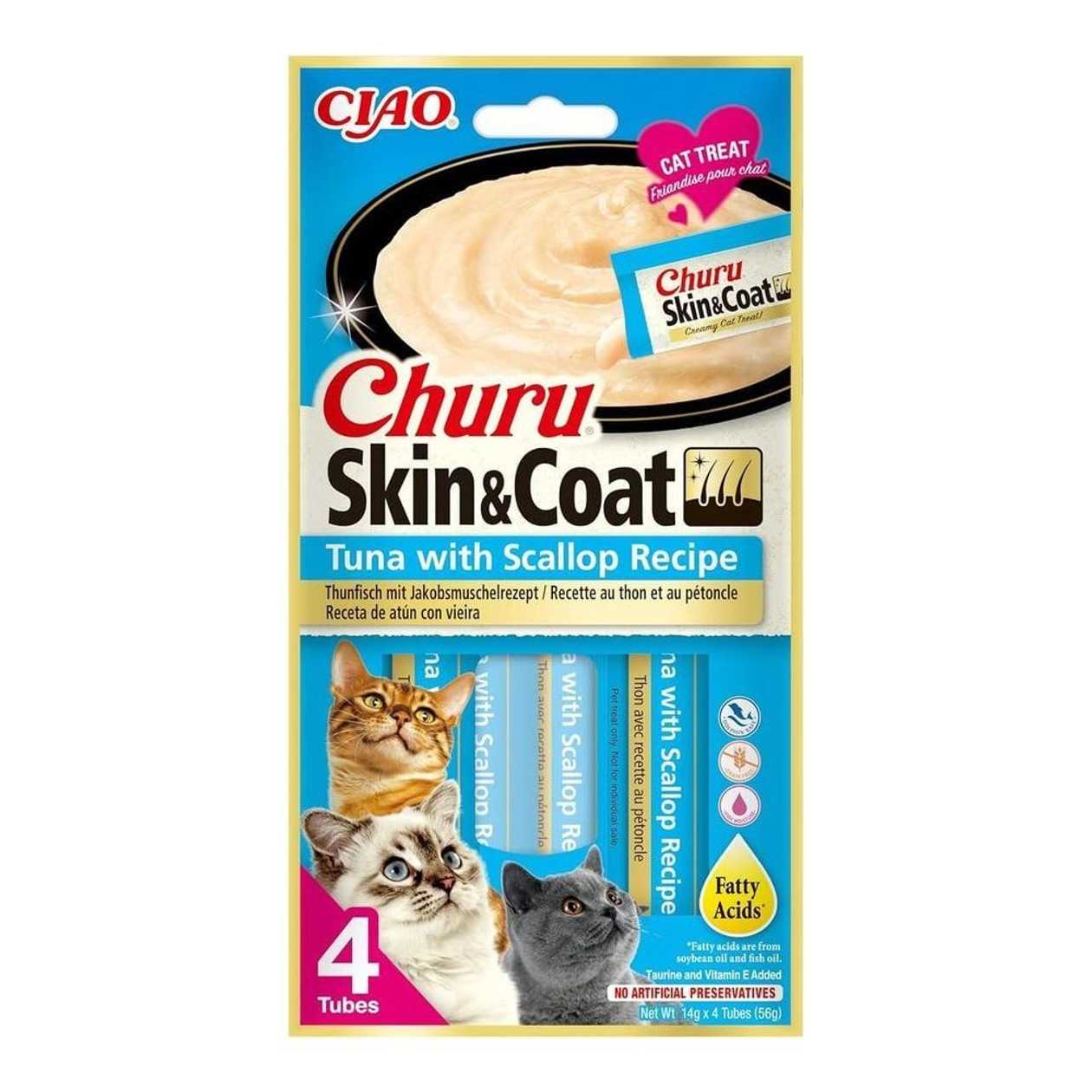 Churu Cat Skin & Coat tuncis un ķemmīšgliemenes 12x56 g - biezenis kaķiem  -  [36734]
