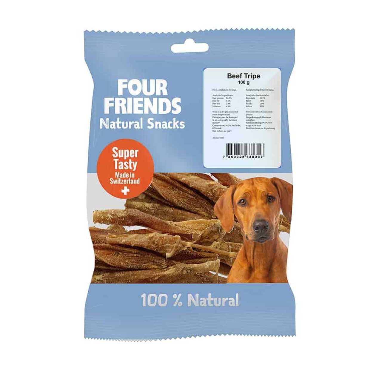 Four Friends Natural Snacks Beef Tripe gardums suņiem - Kaltēti liellopu kuņģi, 100 g  -  [38397]