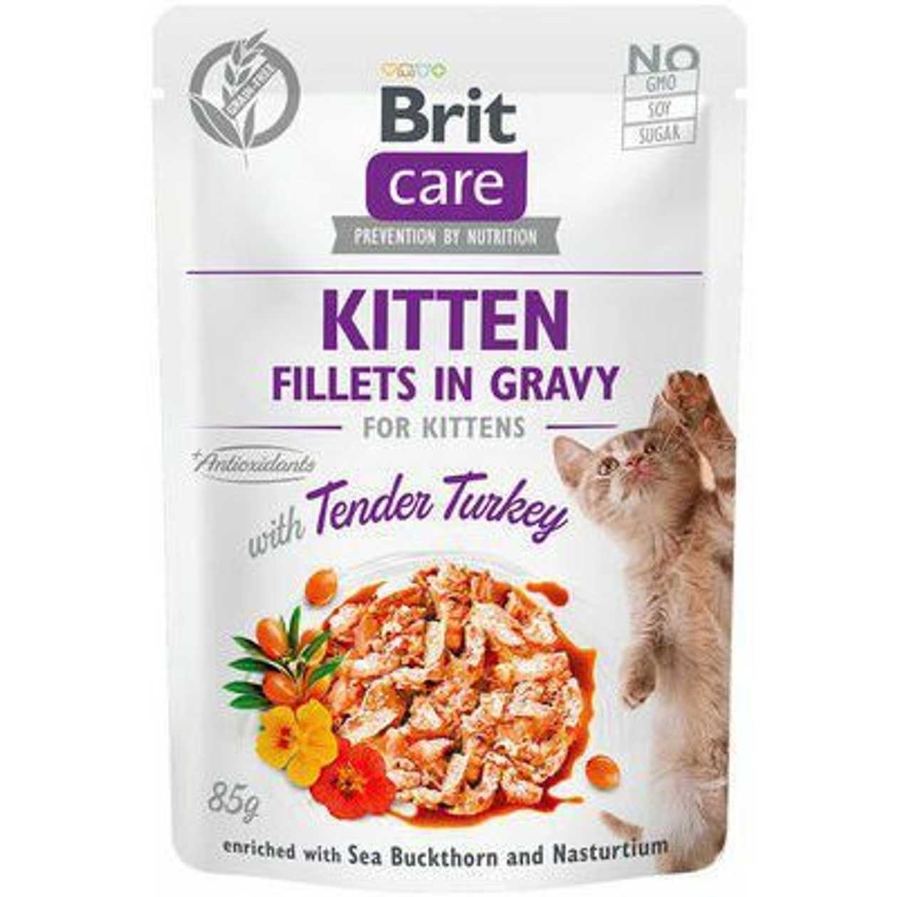 Brit Care Cat Pouch Kitten Fillets in Gravy Turkey mitrā barība kaķiem, 85 g  -  [65412]