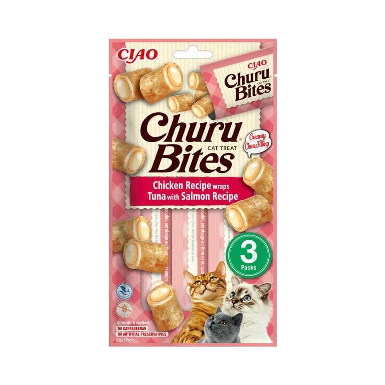 Churu Cat Bites vistas rullīši ar tunci/lasi, 3x10 g  -  [00810]