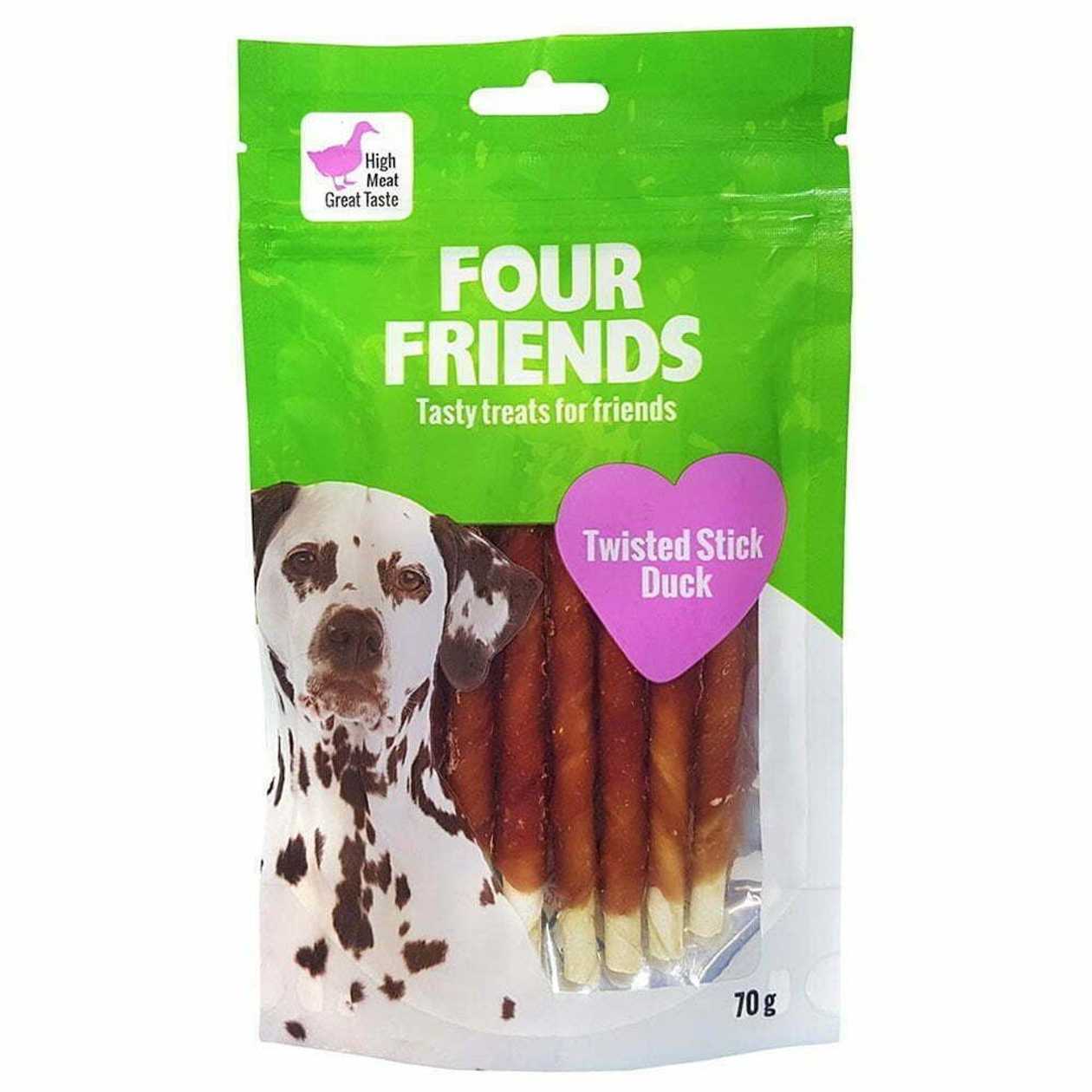 Four Friends Dog Treats Twisted Stick Duck 12,5 cm gardums suņiem - Pīles gaļas nūjiņas, 70 g  -  [38618]
