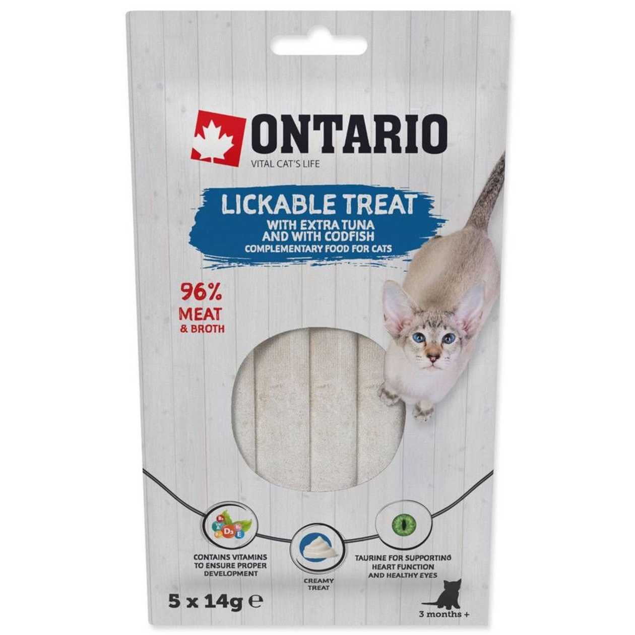 Ontario Gardums kaķiem Lickable Treats with Tuna and Codfish, 5 x 14 g  -  [42183]