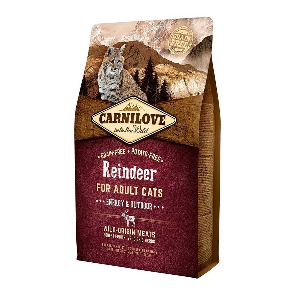 Carnilove Cat ENERGY & OUTDOOR Reindeer bezgraudu sausā kaķu barība kaķiem Briedis, mežacūka, 2 kg  -  [12256]