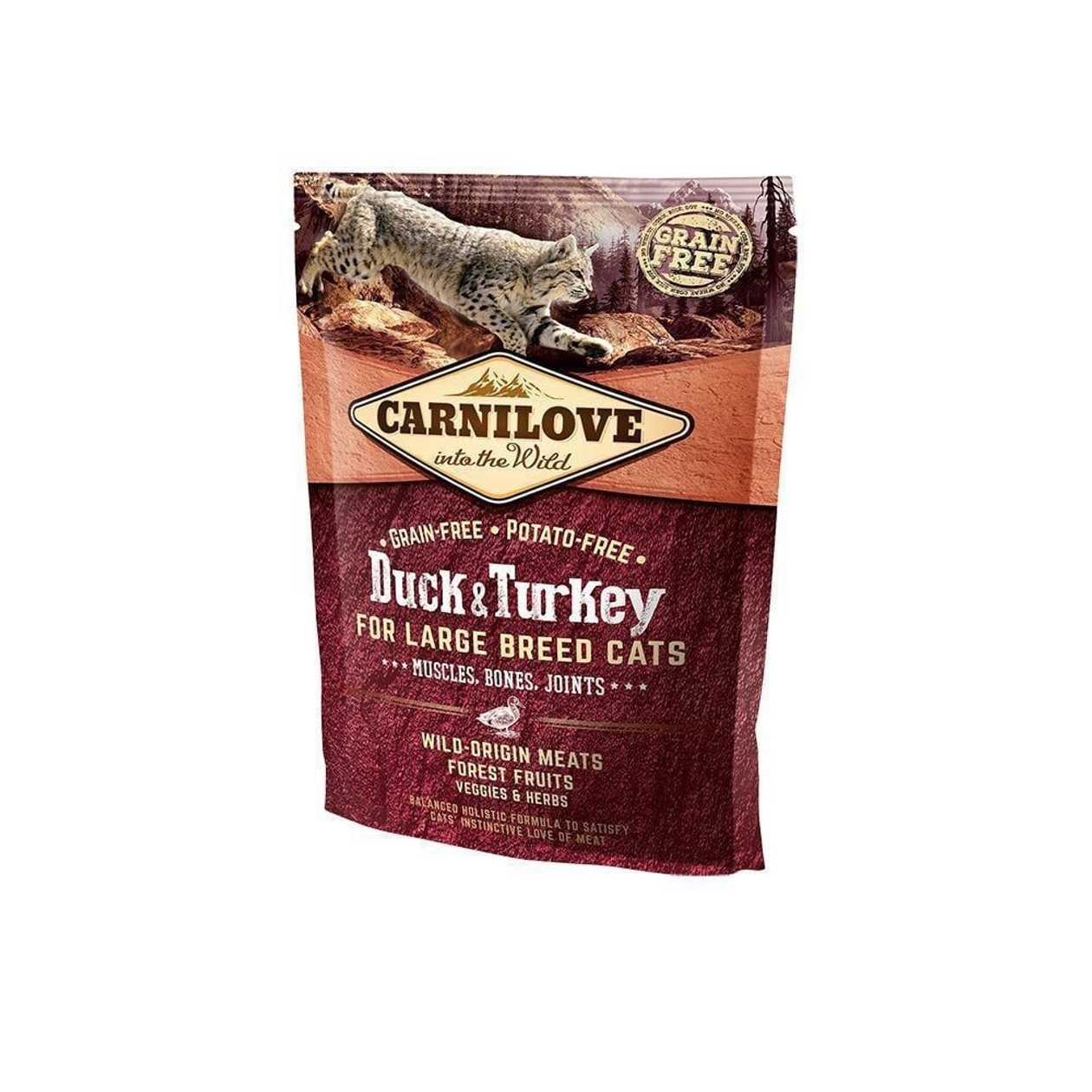 Carnilove Cat LARGE BREED Duck & Turkey bezgraudu sausā kaķu barība Pīle, tītars, 0.4 kg  -  [12775]