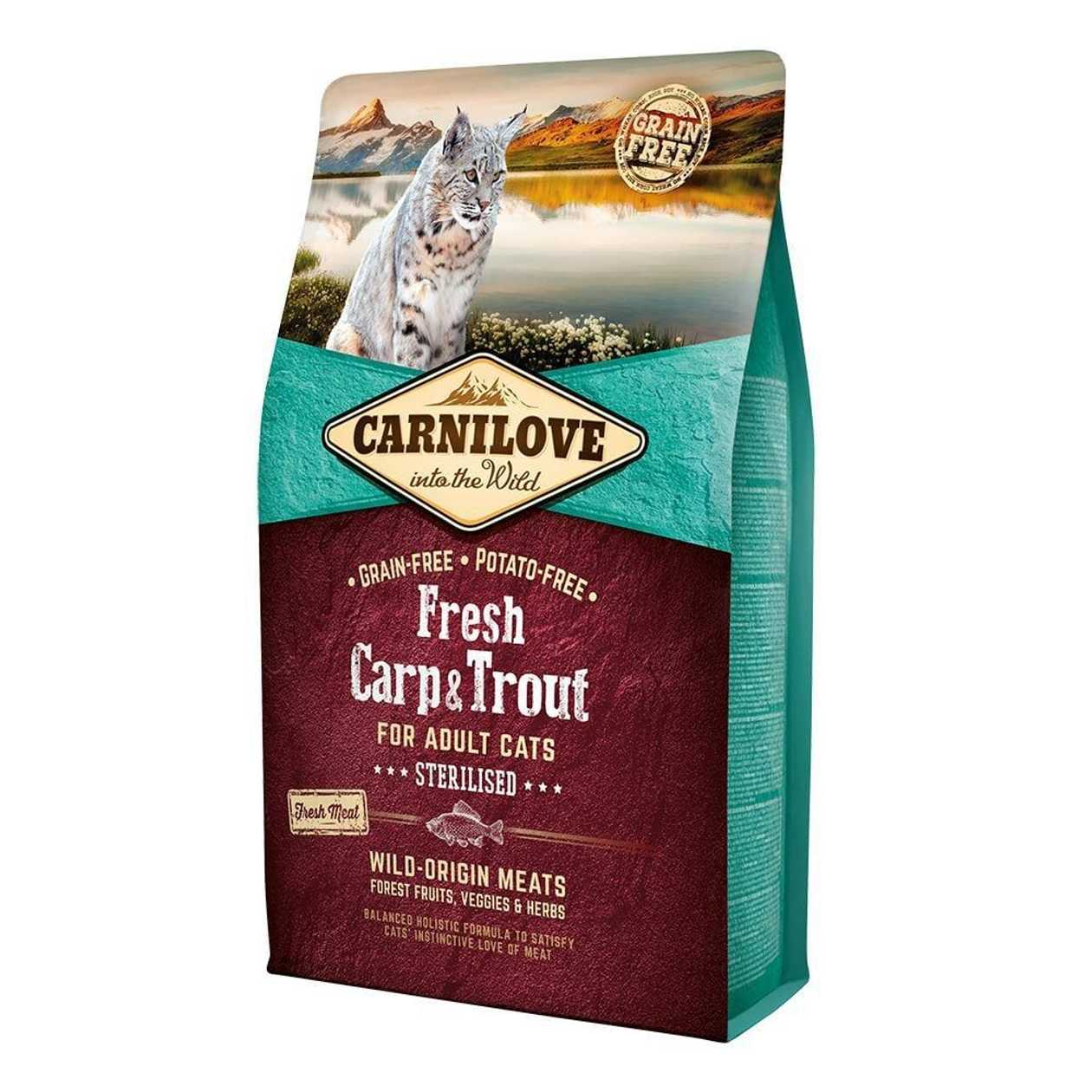 Carnilove Cat STERILISED Fresh Carp & Trout bezgraudu sausā kaķu barība Svaiga karpa, forele, 2 kg  -  [27441]