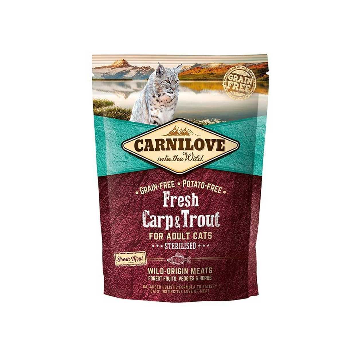 Carnilove Cat STERILISED Fresh Carp & Trout bezgraudu sausā kaķu barība Svaiga karpa, forele, 0.4 kg  -  [27427]