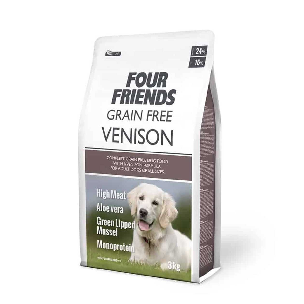 Four Friends Venison Grain Free monoproteīna bezgraudu sausā barība alerģiskiem suņiem ar brieža gaļu, 3 kg  -  [50375]