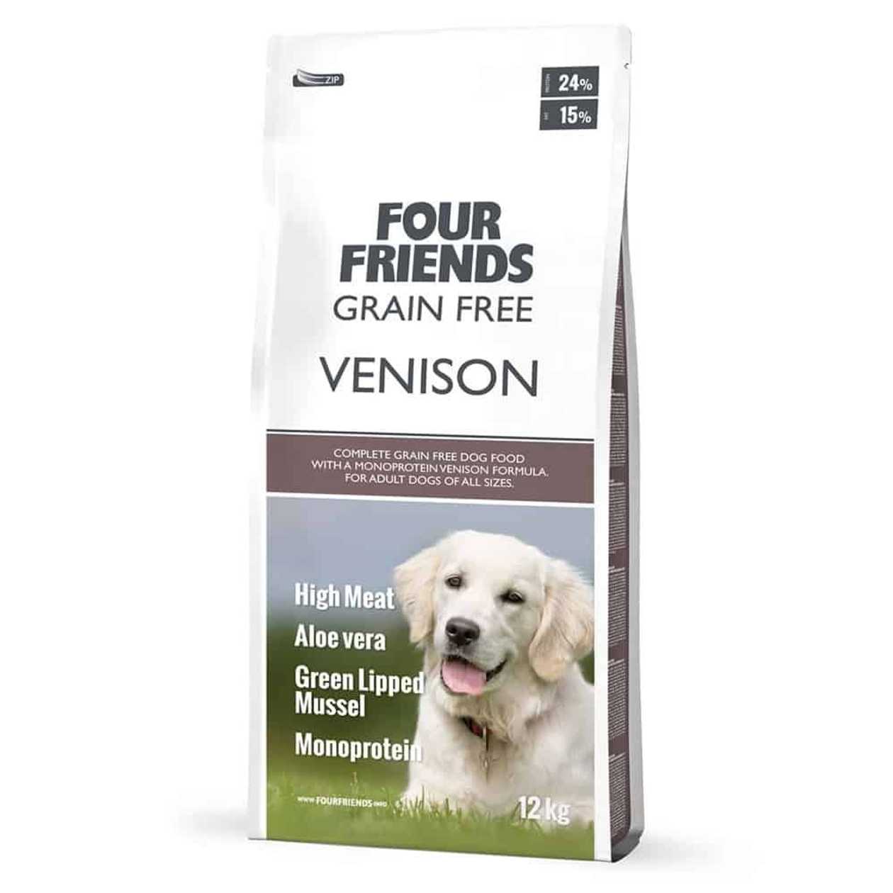 Four Friends Venison Grain Free monoproteīna bezgraudu sausā barība alerģiskiem suņiem ar brieža gaļu, 12 kg  -  [50382]