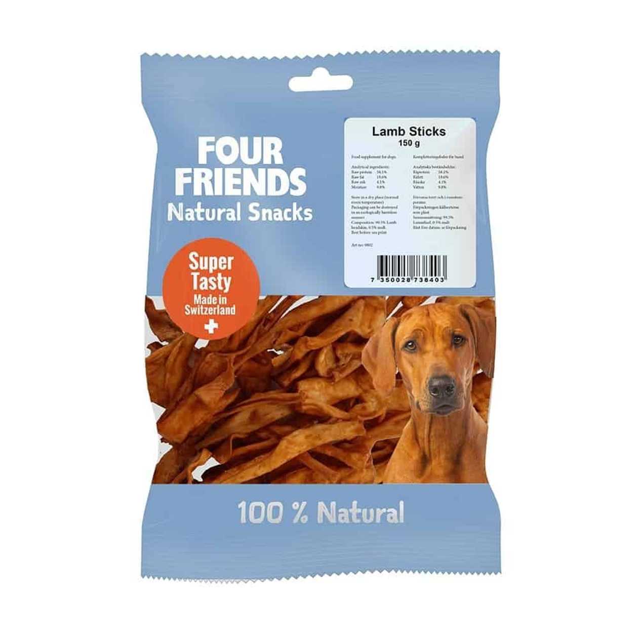 Four Friends Natural Snacks Lamb Sticks gardums suņiem - Kaltēta jēra āda, 150 g  -  [38403]