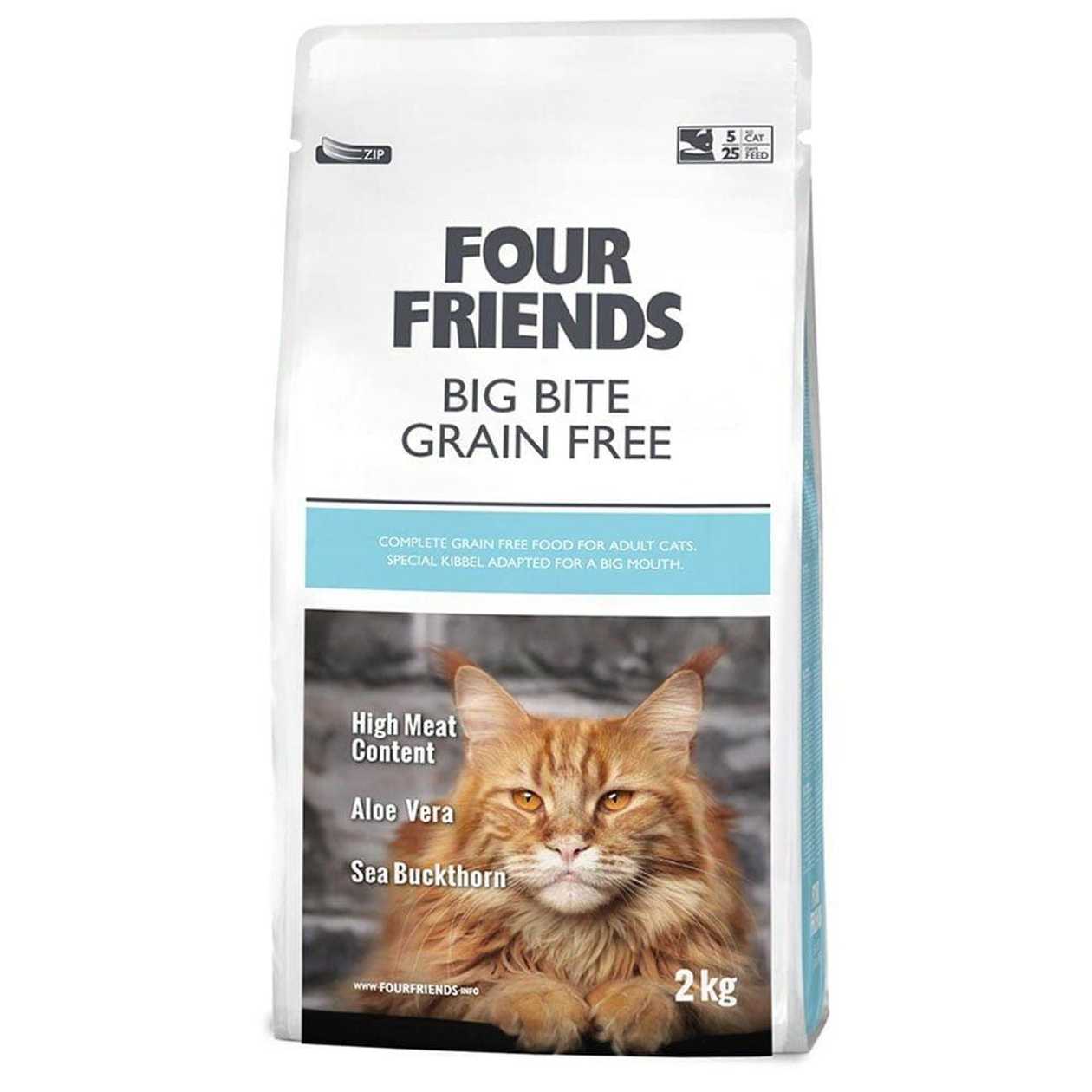 Four Friends Big Bite Grain Free bezgraudu sausā barība lieliem kaķiem ar pīli, tītaru un vistu 2 kg  -  [50085]
