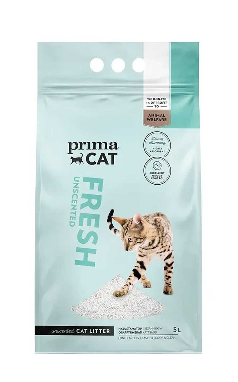 PrimaCat Fresh Unscented kaķu smiltis baltais bentonīts, bez aromāta 5 l  -  [84441]