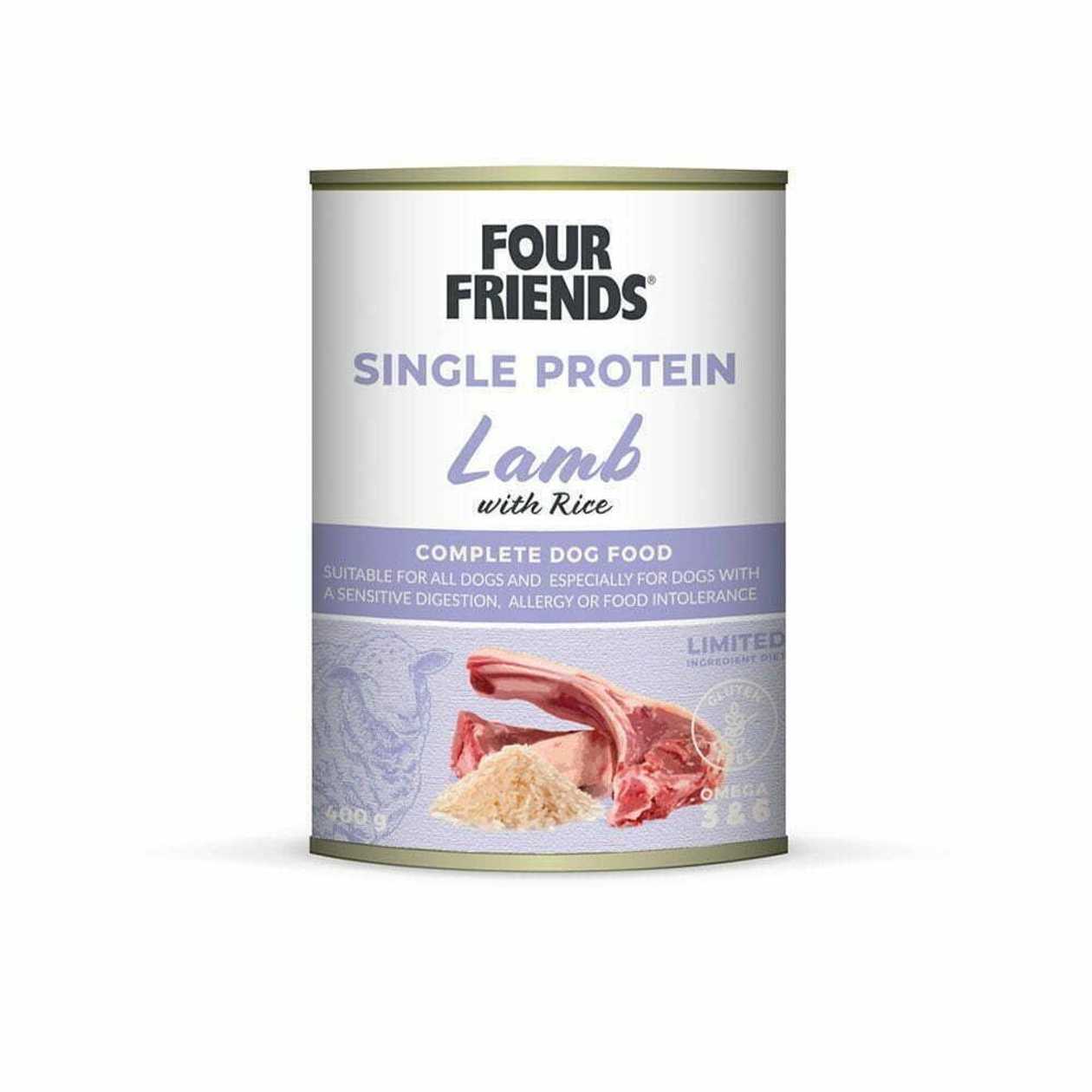 Four Friends Single Protein Lamb with Rice konservi suņiem ar jēra gaļu un rīsiem, 400 g  -  [30131]
