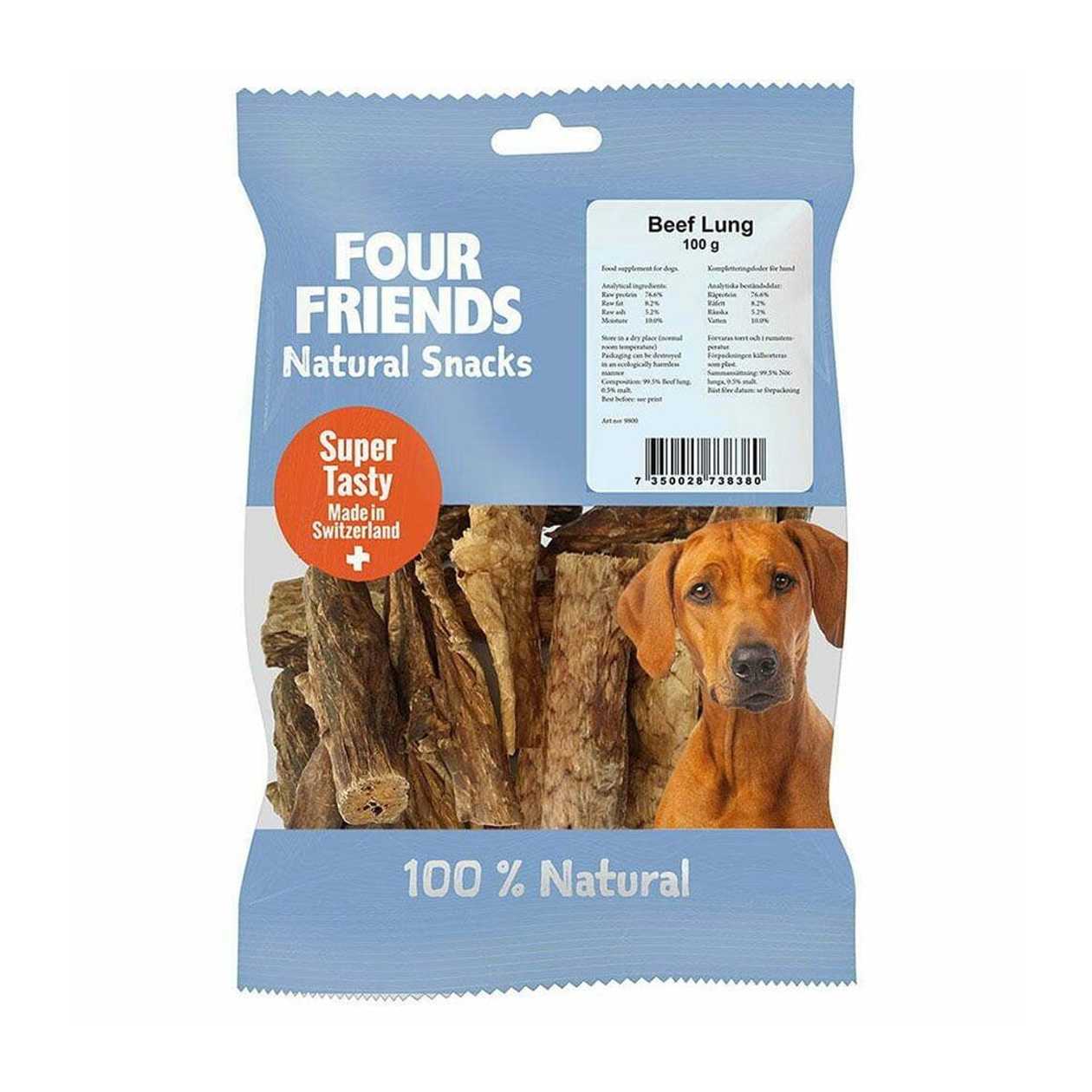 Four Friends Natural Snacks Beef Lung gardums suņiem - Kaltēti liellopu plaušas, 100 g  -  [38380]