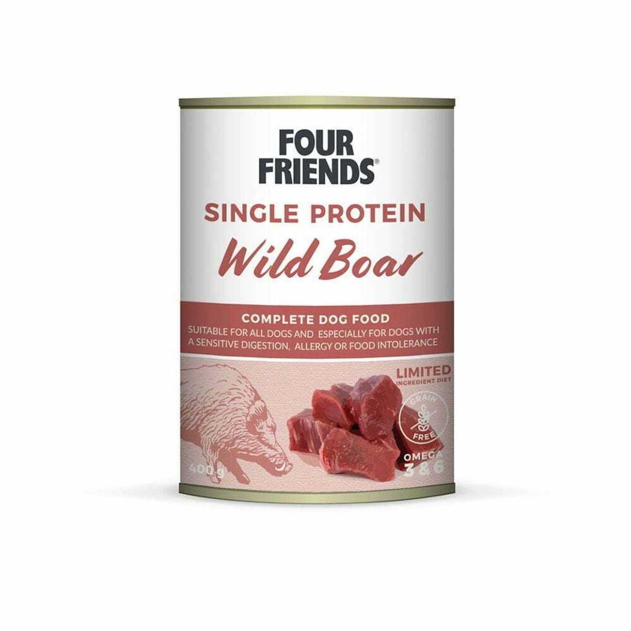 Four Friends Single Protein Wild Boar konservi suņiem ar mežacūkas gaļu, 400 g  -  [30162]