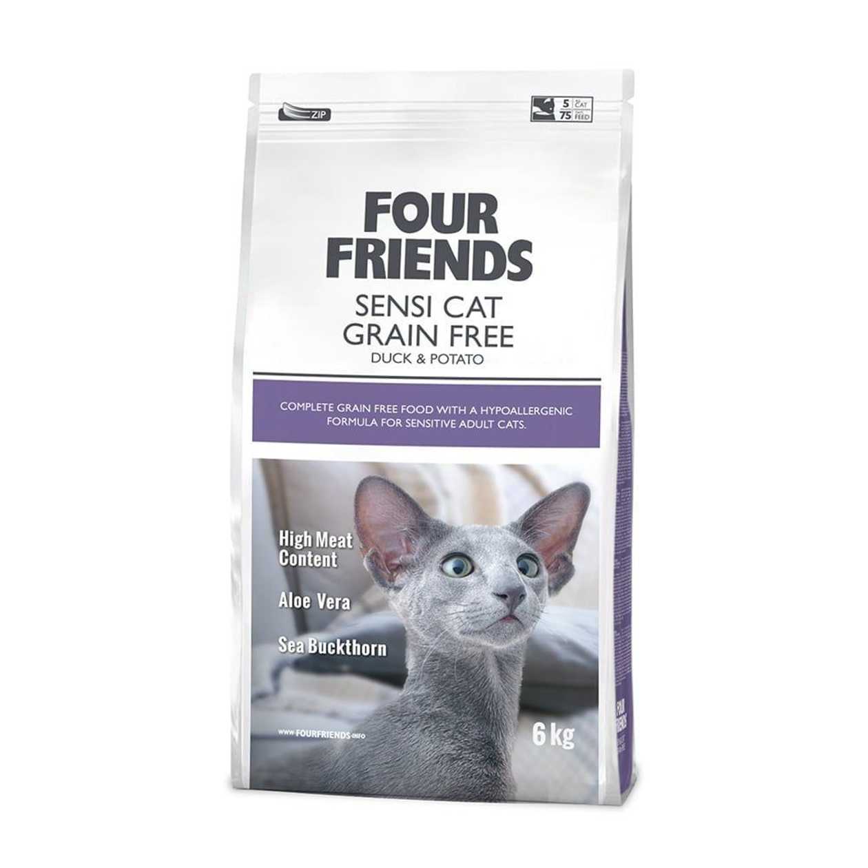 Four Friends Sensi Cat Grain Free monoproteīna bezgraudu sausā barība alerģiskiem kaķiem ar pīles gaļu, 6 kg  -  [37895]