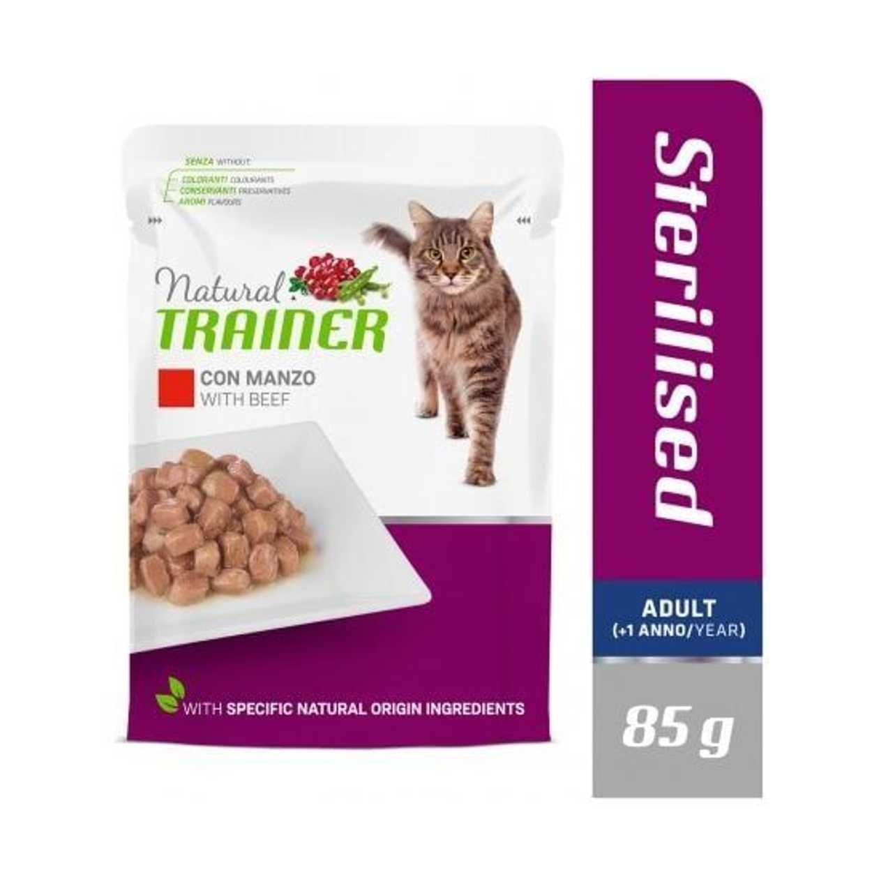 Natural Trainer  Sterilised Beef Busta - Konservi Ar Liellopu Pieaugušiem Sterilizētiem Kaķiem 85 G  -  [57228]